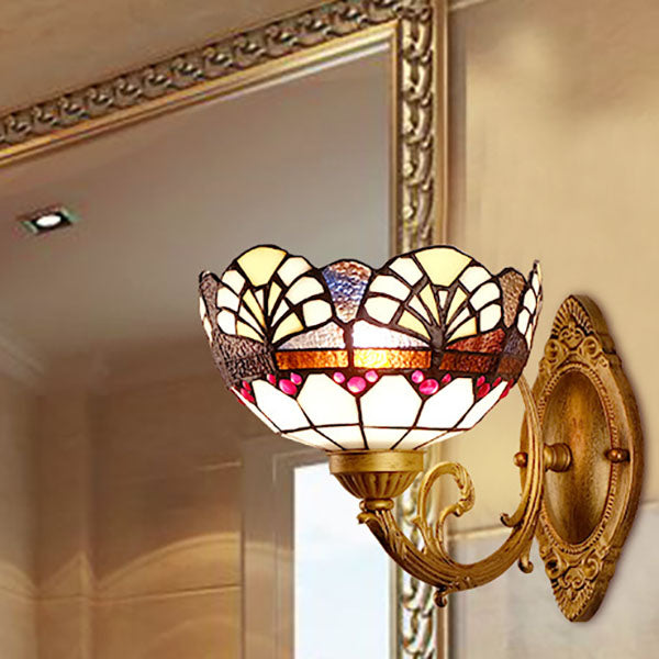 Tiffany Conches Stained Glass Round 1-Light Wall Sconce Lamp