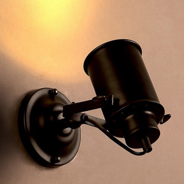 Lampe murale à un feu en fer cylindrique vintage traditionnel pour chambre 