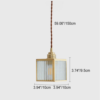 Modern Creative Stripe Square Glass Brass 1-Light Pendant Light