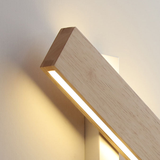 Contemporary Nordic Log Rectangular Flat Rotatable Solid Wood Acrylic LED Wall Sconce Lamp