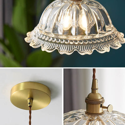 Nordic Vintage Floral Glass Brass 1-Light Pendant Light