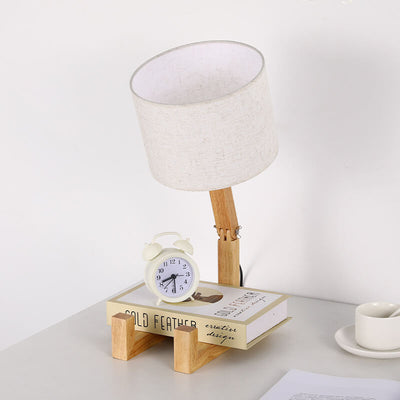 Nordic Creative Fabric Solid Wood Robot 1-Light Table Lamp