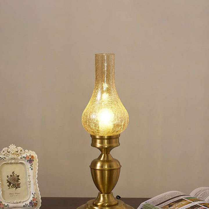 Vintage All Brass Wooden Glass Kerosene Lamp Design 1- Light Table Lamp