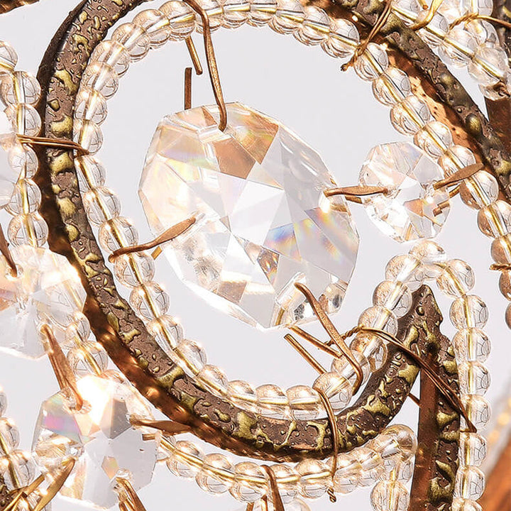 Traditional Vintage Half Circle Iron Crystal 3-Light Flush Mount Ceiling Light For Bedroom