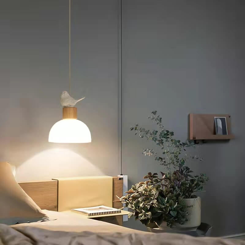 Nordic Minimalist White Dome Glass Bird 1-Light Pendant Light