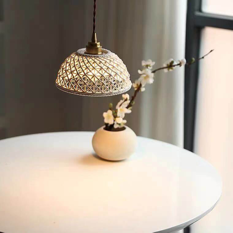 Lámpara colgante vintage de cerámica con diseño de celosía 1 - Luz 