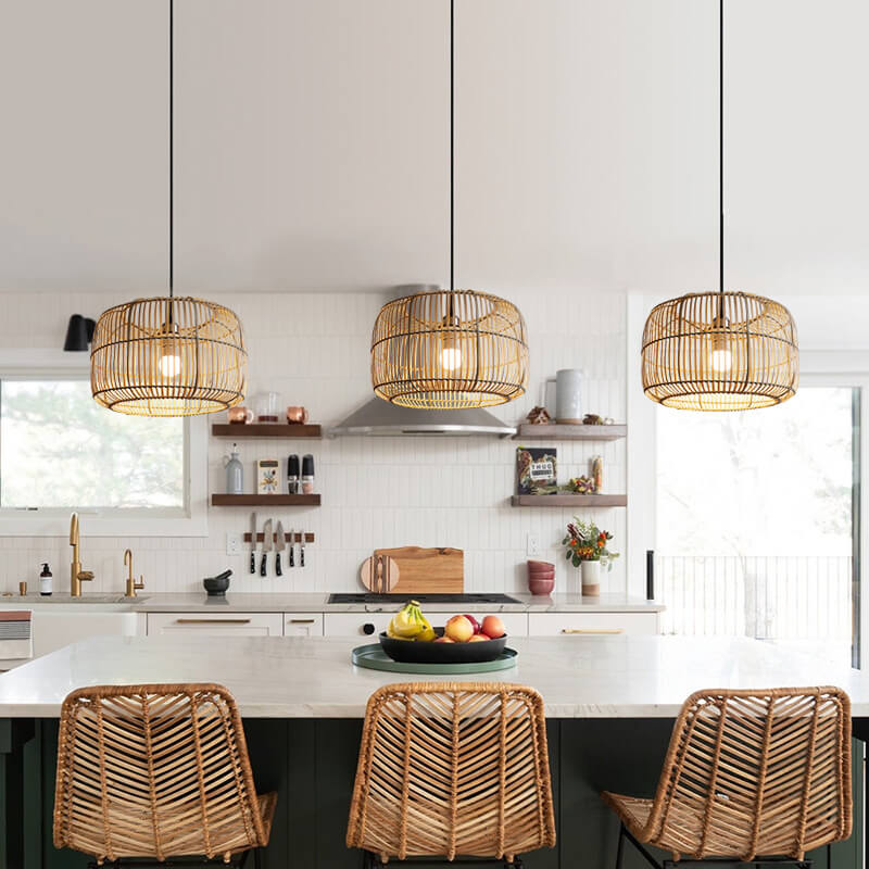 Chinese Minimalist Rustic Bamboo Art 1-Light Pendant Light