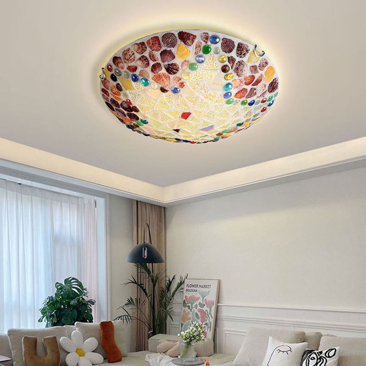 Luminaire encastré à 1 lumière avec coque en verre et matériel Tiffany rustique européen 