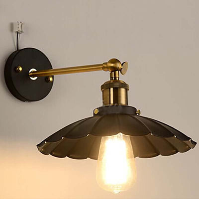 Industrial Vintage Iron Pleated Umbrella 1- Light Wall Sconce Lamp