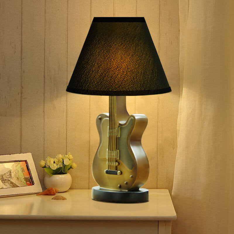 Cartoon Creative Fabric Shade Guitar 1-Light Table Lamp