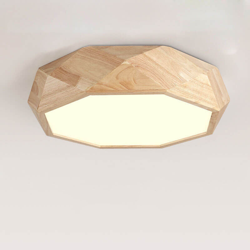 Modern Solid Wood Round Geometric LED Flush Mount Ceiling Light