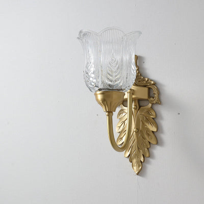 Vintage Flower Cup Brass Glass 1/2 Light Wall Sconce Lamp