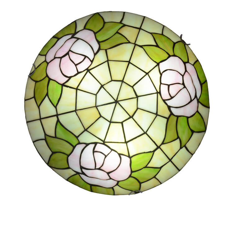 Tiffany Orchid Rose Stained Glass Round 2/3/4 Light Flush Mount Ceiling Light