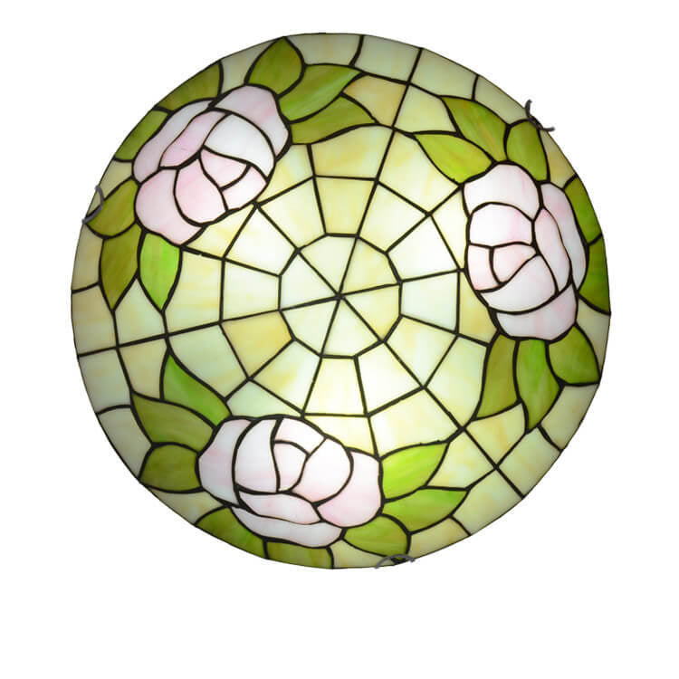 Tiffany Orchid Rose Glasmalerei Runde Deckenleuchte mit 3 Leuchten 