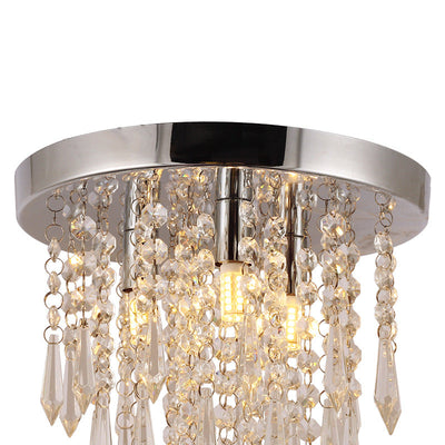 Modern Minimalist Crystal Bead Curtain Round 3-Light Flush Mount Ceiling Light