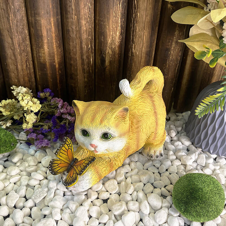 Lumière décorative en résine LED avec chaton mignon et papillon solaire pour l&