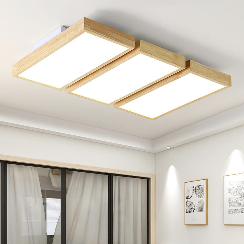 Nordic Japanese Log Wood  Rectangular LED Flush Mount Ceiling Light