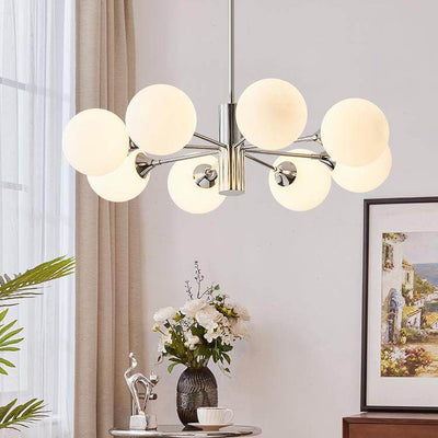 Modern Light Luxury White Round Ball Glass Iron 3/5/8-Light Chandelier