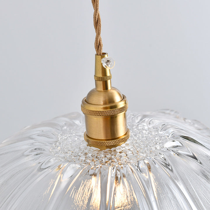 Traditional Vintage Clear Glass Flower Shape Brass 1-Light Pendant Light For Living Room