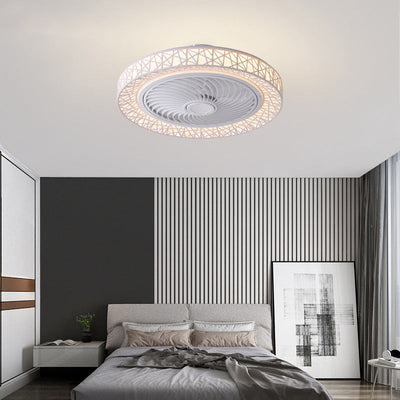 Modern Luxury Round Lace LED Flush Mount Ceiling Fan Light