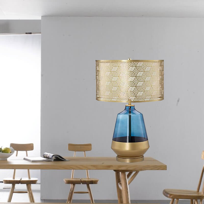 Modern Luxury Blue Glass Bottle Metal Lamp Shade 1-Light Table Lamp