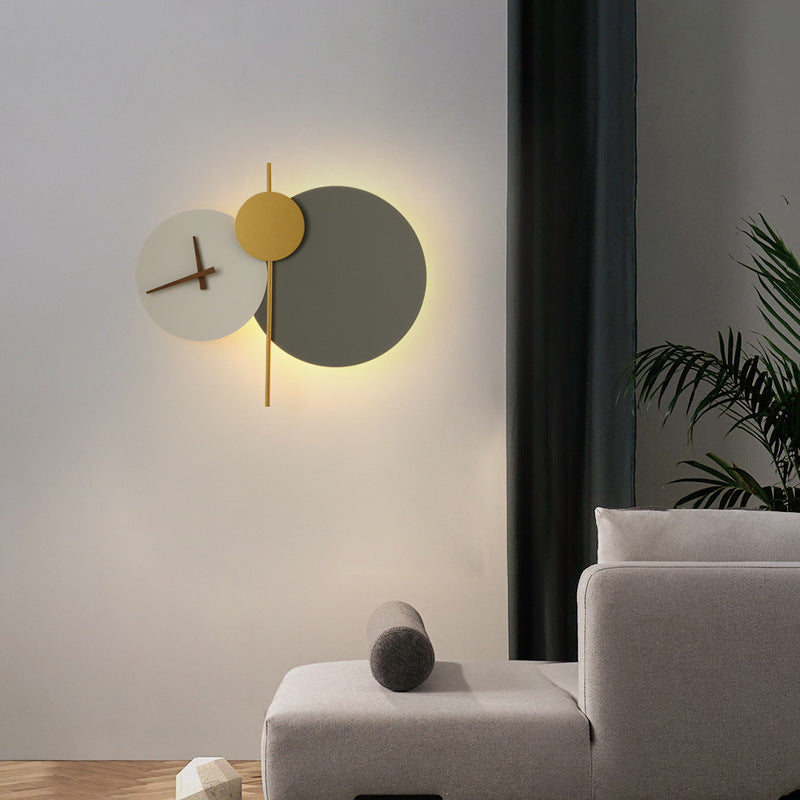 Modern Minimalist Round Iron Acrylic LED Clock Wall Sconce Lamp