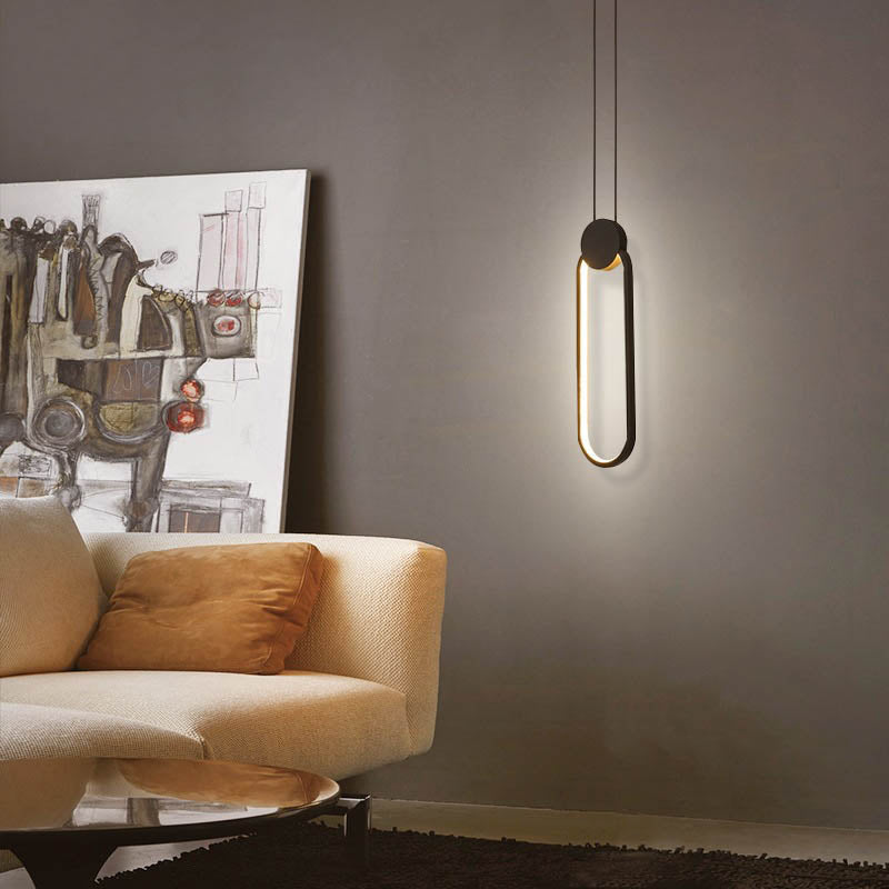 Modern Minimalist Iron Silicone Geometric Round Frame LED Pendant Light for Bedroom