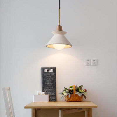 Nordic Minimalist White Cement 1-Light Tapered Pendant Light