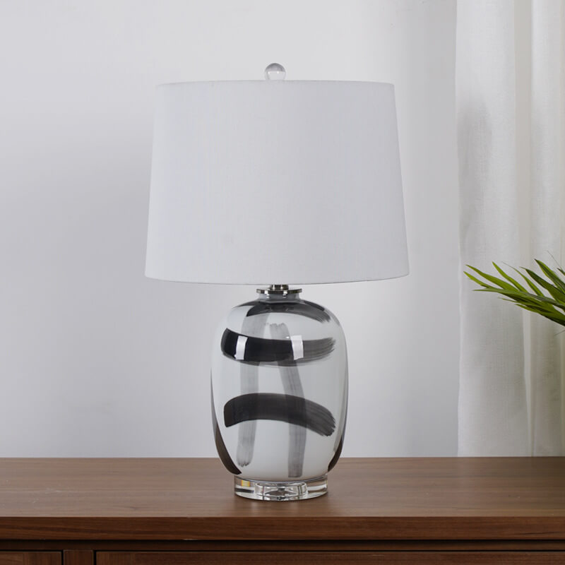 Vintage American Dome Fabric Shade Ink Ceramic Base 1-Light Table Lamp