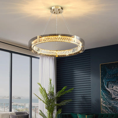 Italian Light Luxury Crystal Circle Plating LED Chandelier