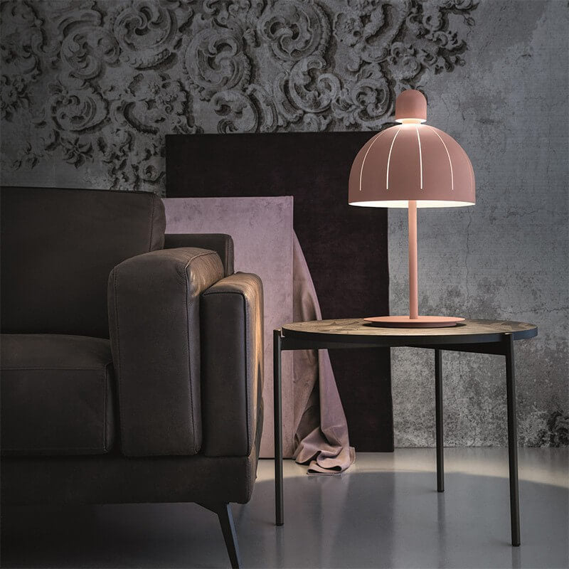 Nordic Pink Pilz Metall LED Tischlampe 