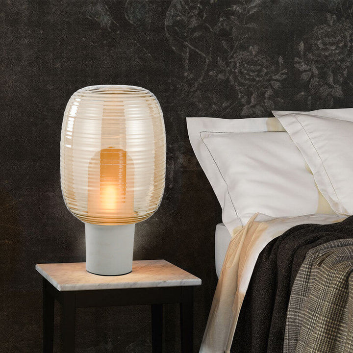 Modern Minimalist Striped Oval Glass 1-Light Table Lamp