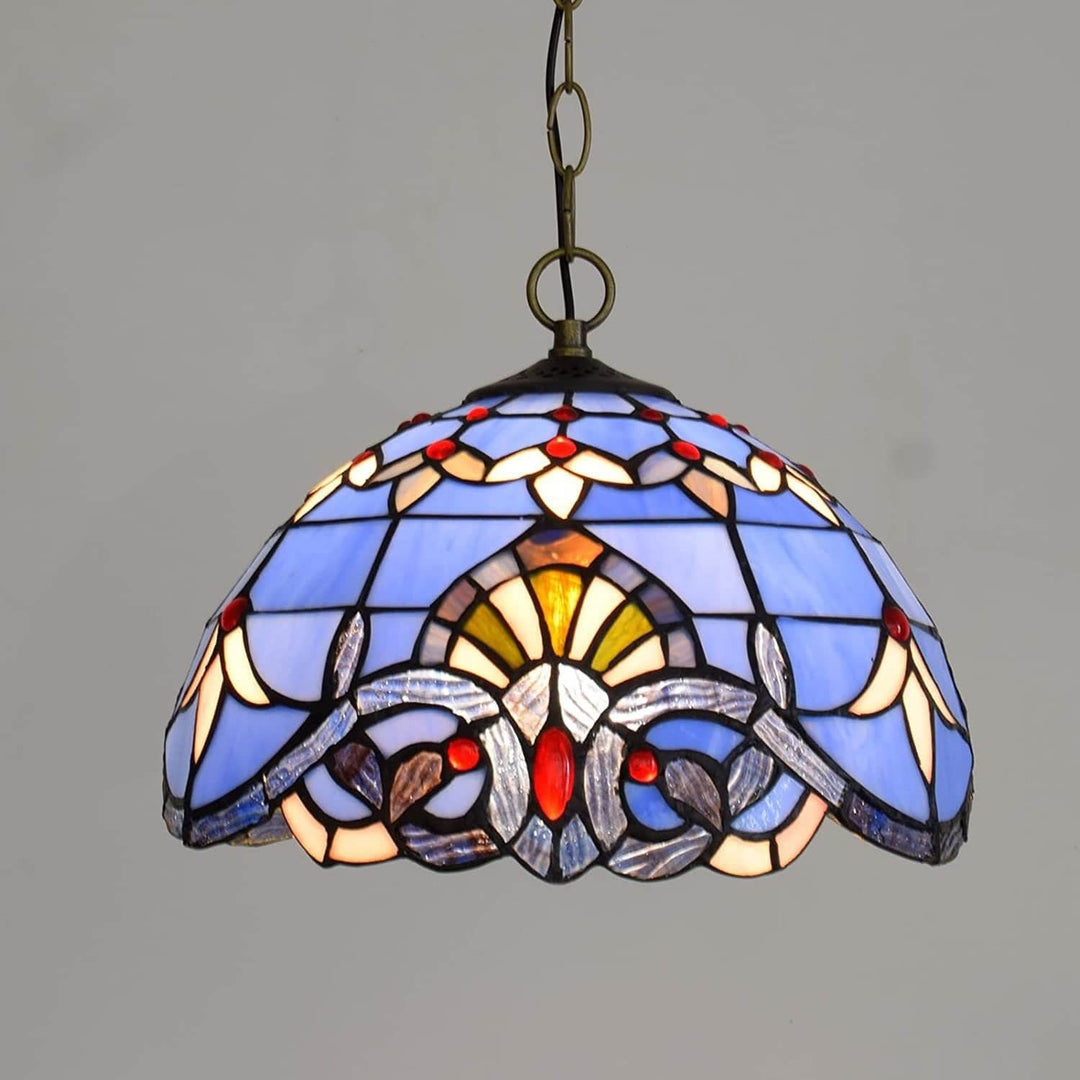 Europäische Retro Blaue Barock Buntglas 1-Licht Pendelleuchte 