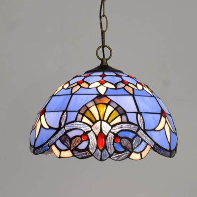 European Retro Blue Baroque Stained Glass 1-Light Pendant Light