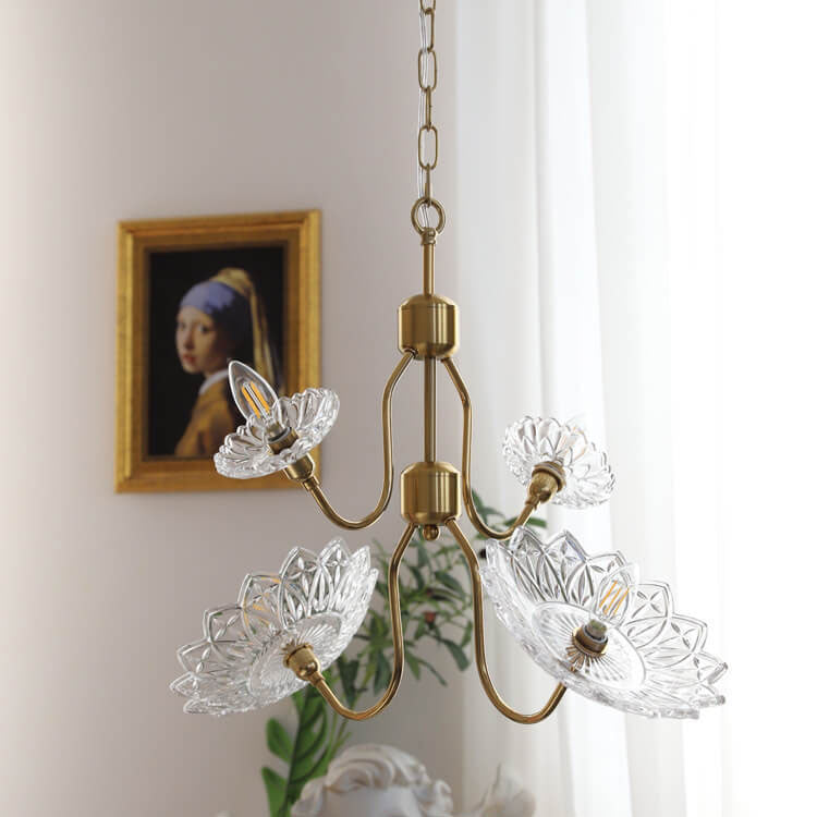 French Vintage Flower Butterfly Glass  4/6 Light Chandelier