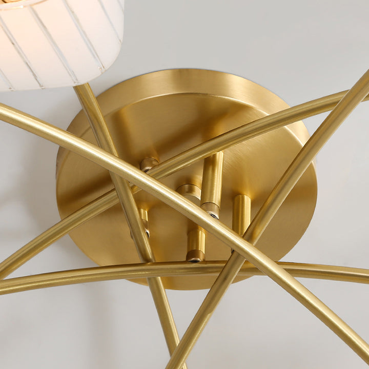 Traditionelle japanische mattierte quadratische Glas-Kupfer 6/8-Light Semi-Flush-Mount-Deckenleuchte für das Wohnzimmer 