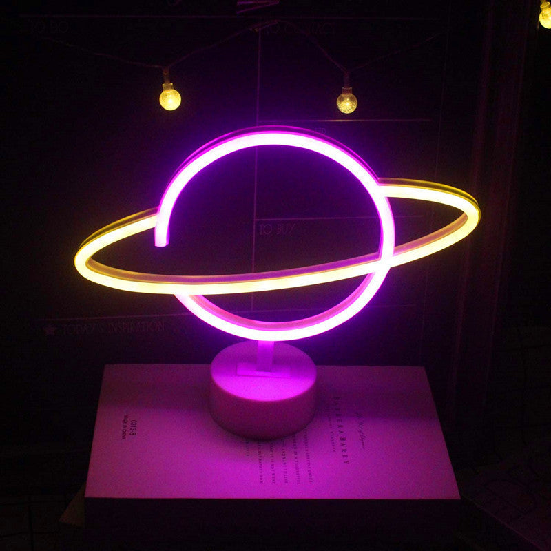 Moderne kreative Planet Neon-Kunststoff-LED-Nachtlicht-Tischlampe