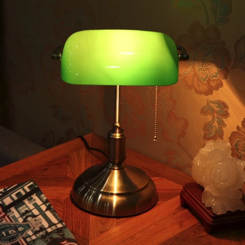 Lámpara de mesa de 1 luz con protección ocular de vidrio metálico retro moderno 