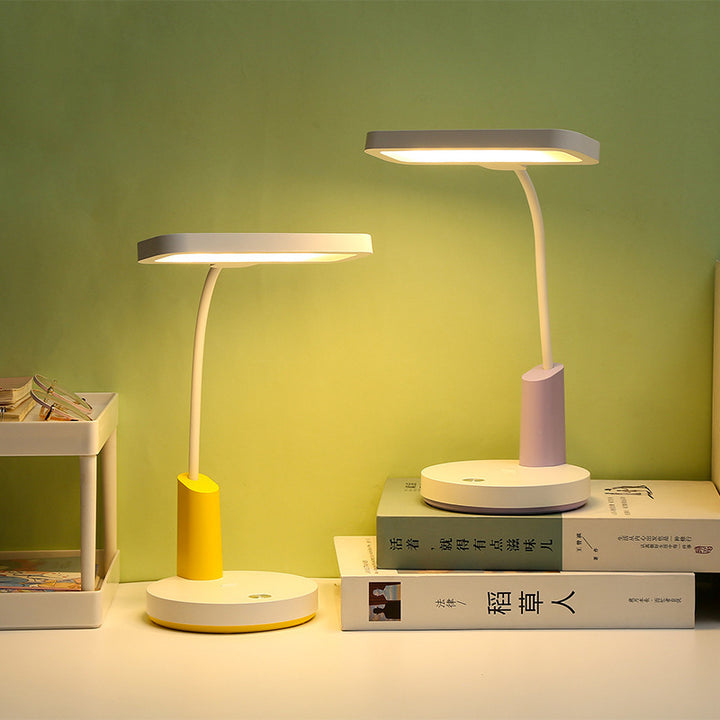 Modern Minimalist Plastic Long Shade Round Base Touch Charging LED Desk Lamp for Bedroom