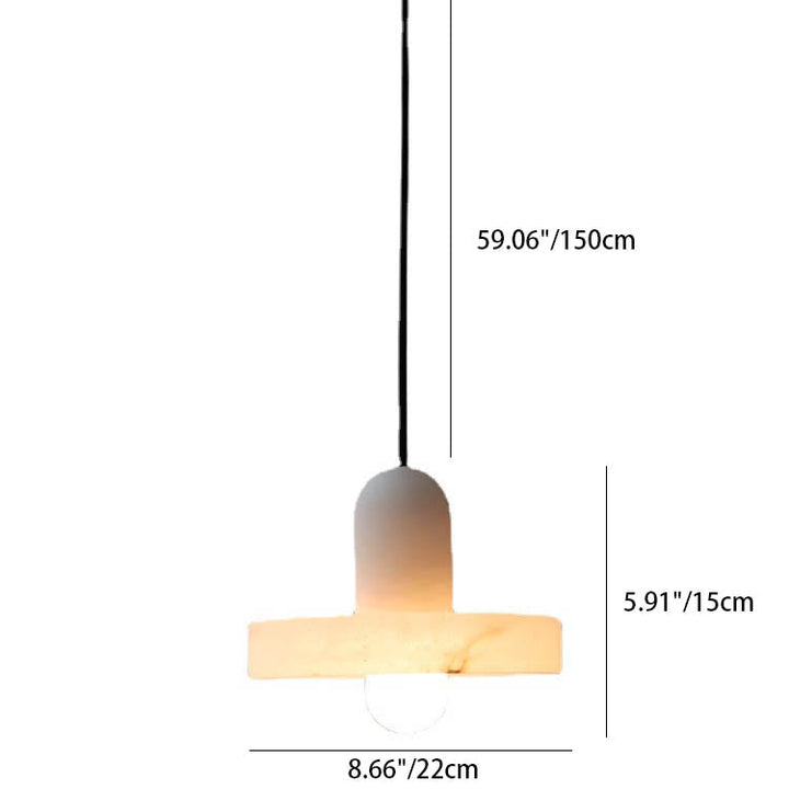 Lámpara colgante de 1 luz de latón con pantalla redonda de mármol chino tradicional para sala de estar 
