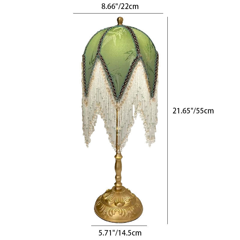 Traditional French Tassel Leaf Iron Fabric 1-Light Table Lamp For Bedroom