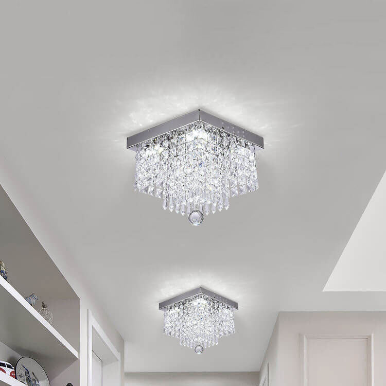 Plafonnier LED moderne carré en acier inoxydable avec abat-jour en cristal 