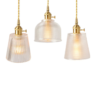 Japanese Vintage Brass Glass 1-Light Pendant Light