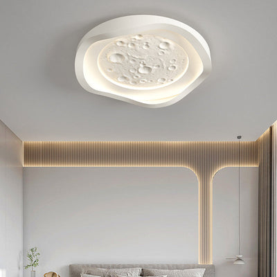 Plafonnier LED en fer avec abat-jour rond et texture de roche imitation résine pour salon, simplicité moderne 
