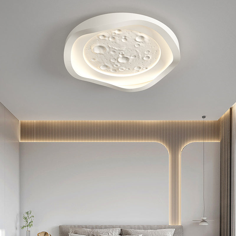 Plafonnier LED en fer avec abat-jour rond et texture de roche imitation résine pour salon, simplicité moderne 