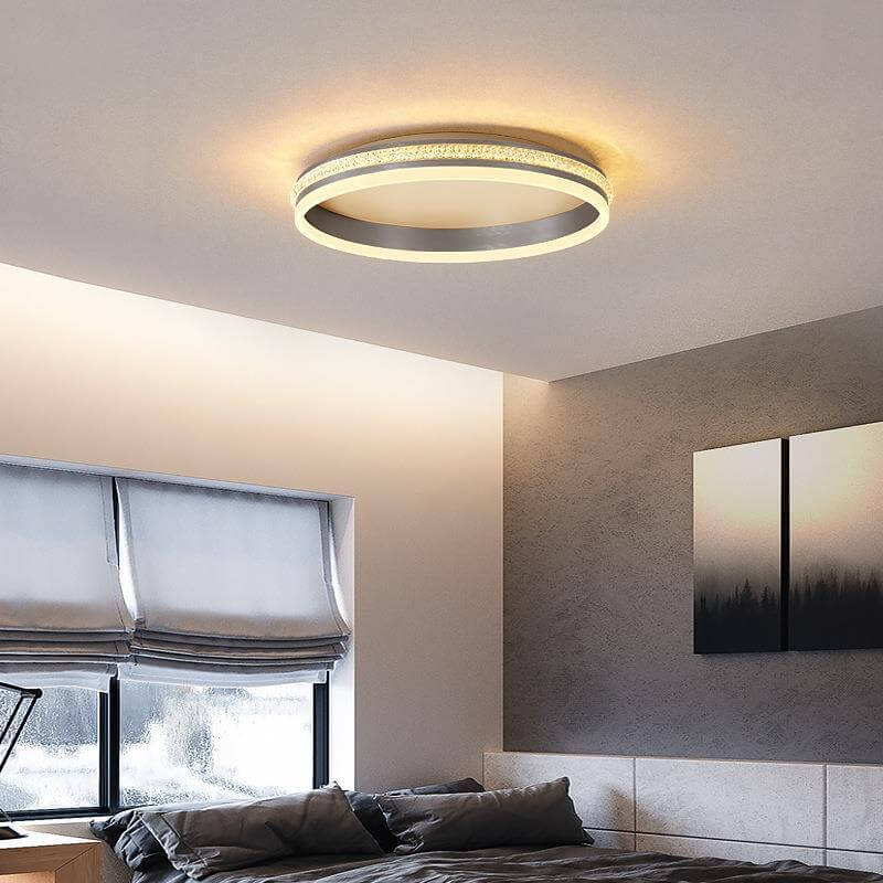 Modern Minimalist Aluminum Iron Acrylic Round Ring Brushed LED Flush Mount Ceiling Light For Living Room &amp; Bedroom