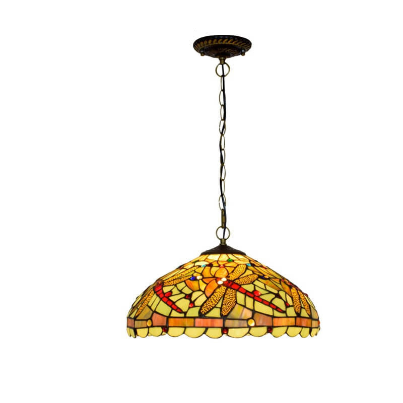 European Tiffany Stained Glass Creative Dragonfly Design 1-Light Pendant Light
