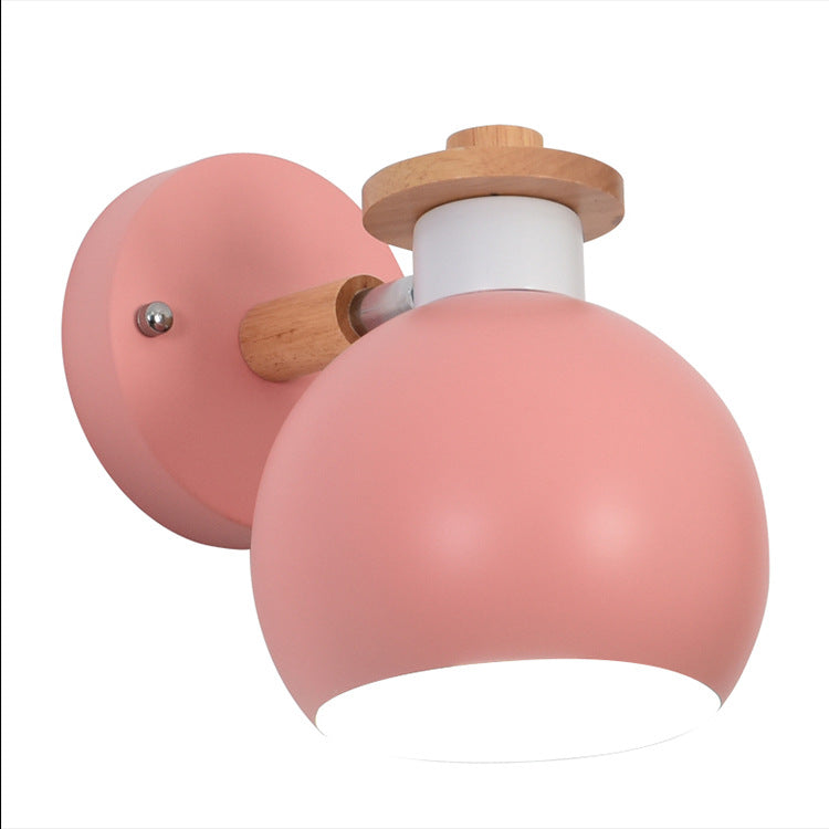 Lámpara Aplique de Pared de 1 Luz de Madera y Hierro Redondo Moderno Macaron 