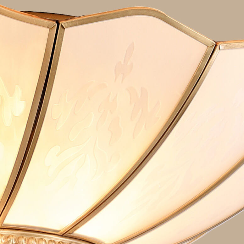 Modern European Style Full Copper Round Crystal 4-Lights Flush Mount Light
