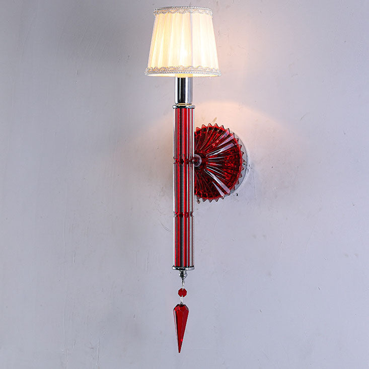 European Vintage Light Luxury Crystal Fabric 1-Light Wall Sconce Lamp
